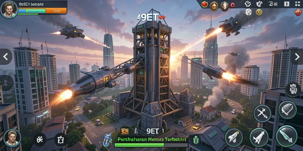 Tampilan gameplay <strong>9ET</strong> yang menarik dalam pertahanan menara.