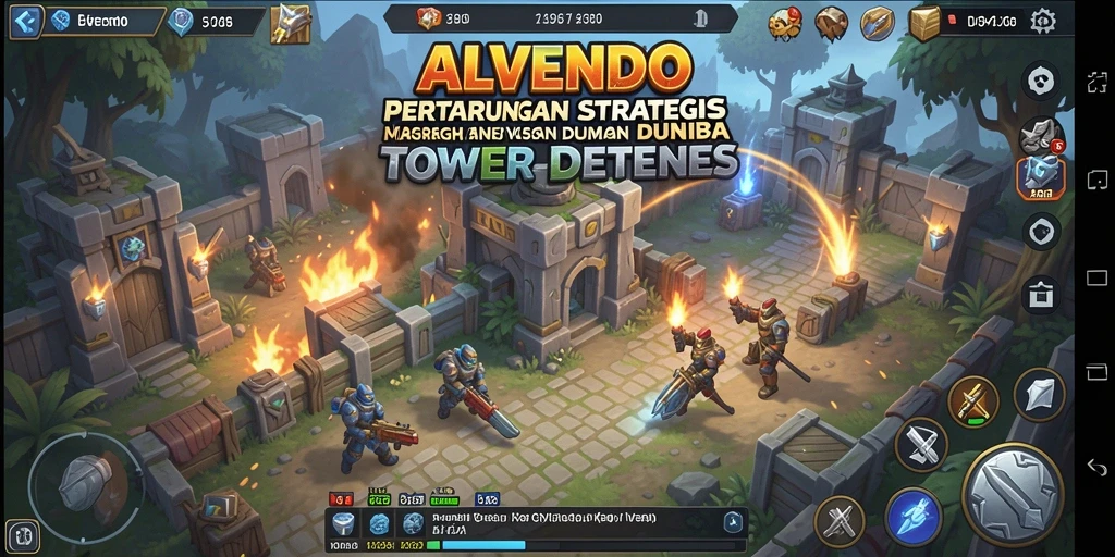 Screenshot utama ALVENDO menampilkan aksi gameplay Tower Defense yang mendebarkan.