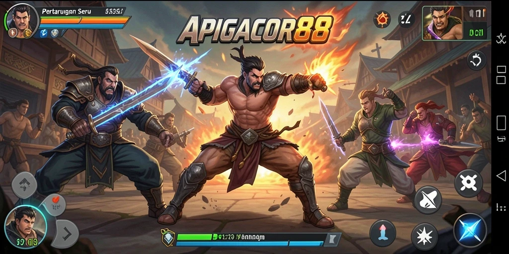Tampilan pertarungan seru dalam gameplay APIGACOR88.