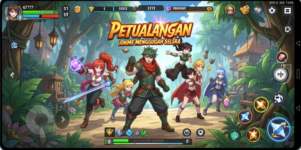 Screenshot gameplay GT777 menampilkan karakter Anime yang sedang bertarung.
