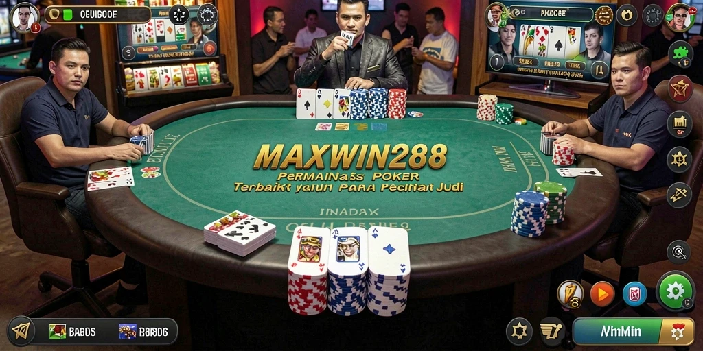 Tampilan gameplay poker seru di aplikasi MAXWIN288.