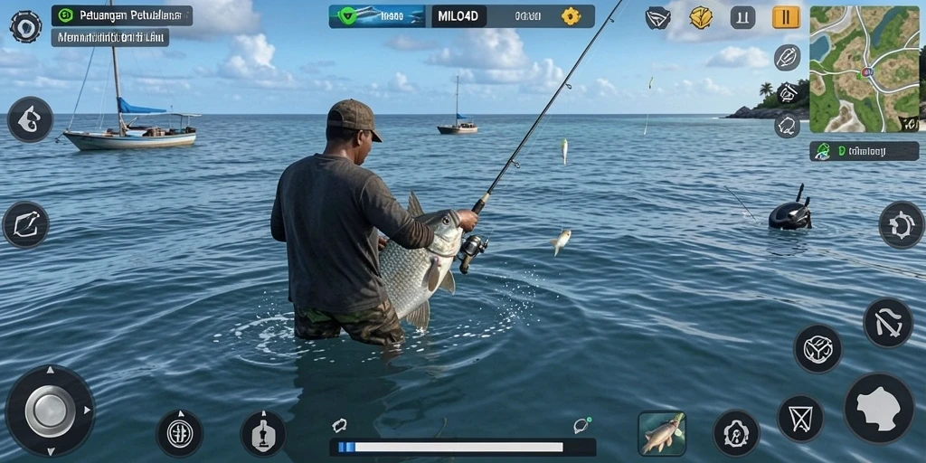 Tampilan gameplay MILO4D yang menakjubkan saat memancing di lautan.
