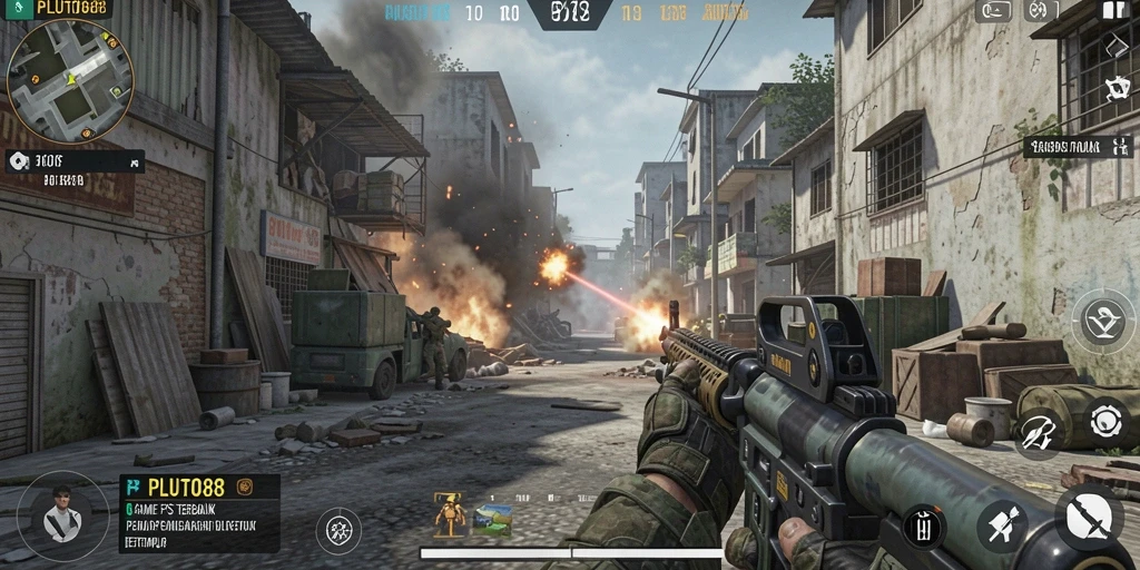 Screenshot gameplay PLUTO88 yang menampilkan aksi tembak-menembak yang seru.