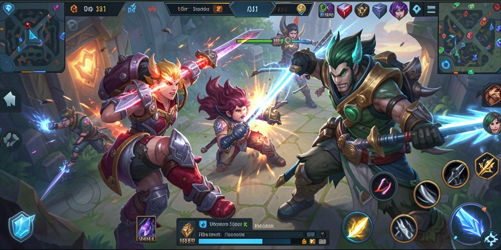 Screenshot dari gameplay SERURP yang menunjukkan aksi seru dalam pertarungan MOBA.
