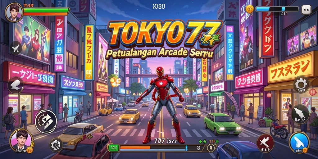 Screenshot menunjukkan gameplay seru dan penuh warna di TOKYO77.