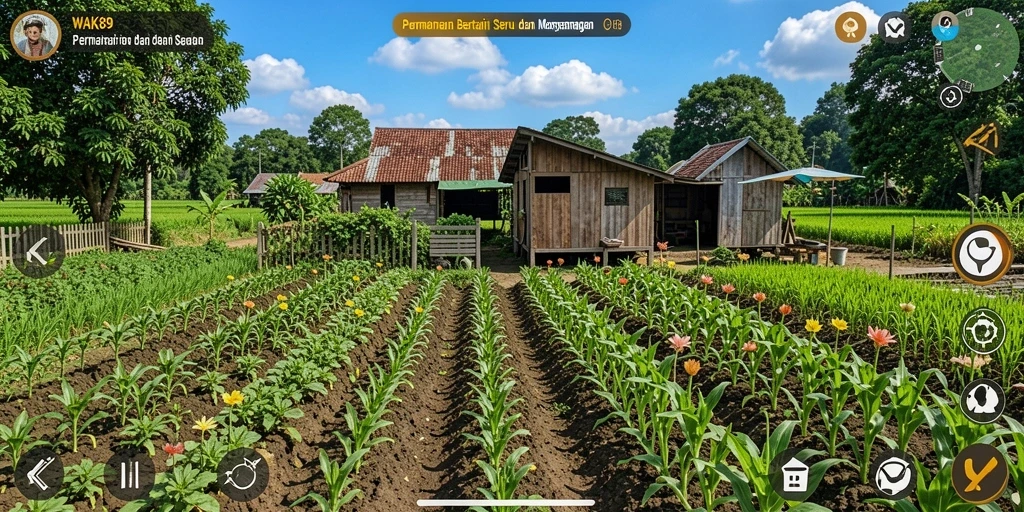 Screenshot gameplay WAK89 yang menunjukkan keseruan bertani.