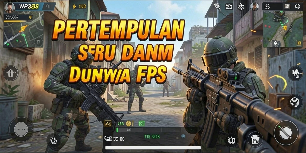 Screenshot utama WP888 menampilkan aksi pertempuran FPS yang seru.